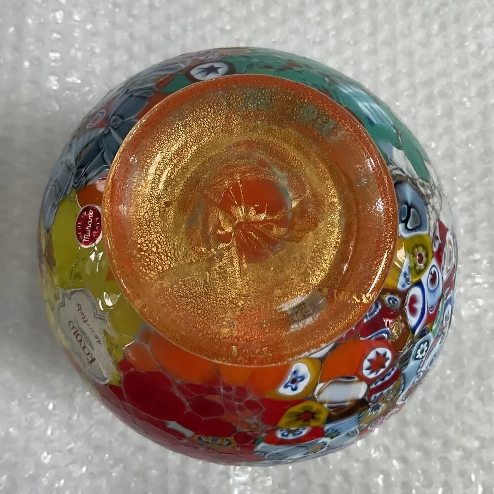 Rare Modernist Murano Eccolo Millefiori Blown Glass Orb Vase Italy Made Sticker